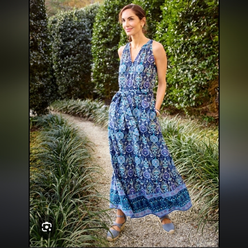 Talbots Maxi Dress-Floret Madallion, Size 6, Purple, Pink, Navy Blue